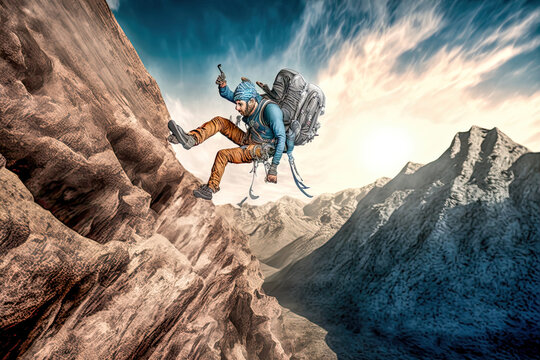 Bergsteiger in den Bergen Alpen Mountain Digital Art Abstrakte Illustration Generative Ai Hintergrund Background Cover Magazin
