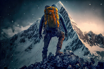 Bergsteiger in den Bergen Alpen Mountain Digital Art Abstrakte Illustration Generative Ai Hintergrund Background Cover Magazin