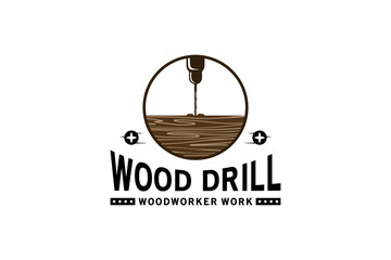 Vintage wood drill logo symbol design