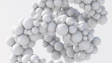 Spiral with white balls. Abstract illustration, 3d render, close-up.