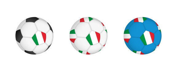 Obraz premium Collection football ball with the Italy flag. Soccer equipment mockup with flag in three distinct configurations.