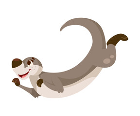 Funny Otter Animal with Long Grey Body and Happy Smiling Snout Vector Illustration