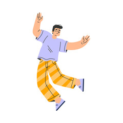 Happy Man Character Rejoicing and Cheering Having Positive Mood Vector Illustration