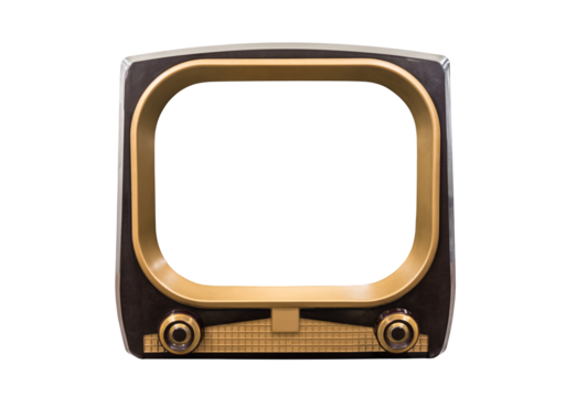Retro 1950s television isolated with empty cut out screen.