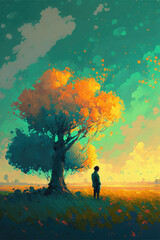 Obraz na płótnie Canvas tree silhouette, cute, autumn