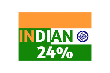 24% Indian sign label art illustration with stylish looking font and white, green and green color with white, saffron and green background. Navy Blue colour Ashoka Chakra, Indian flag.