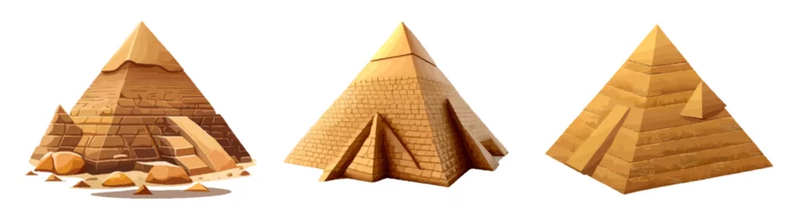 Foto op Canvas Cartoon Egyptian pyramids. Famous old historical buildings. Architectural monuments of great antiquity in the sand dunes, tourist center. Ancient architecture. Vector illustration © marikova