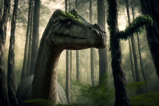 dinosaure dans une for&ecirc;t primaire - illustration ia