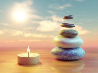 Fototapeta na wymiar Floating meditation stones and candle