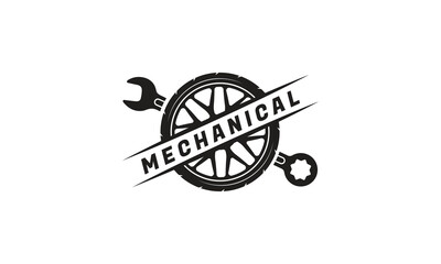 Mechanic Logo Set, Workshop Repair Icon, Tire Wheel Icon Vintage Template.