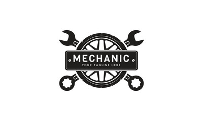 Mechanic Logo Set, Workshop Repair Icon, Tire Wheel Icon Vintage Template.