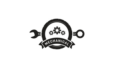 Mechanic Logo Set, Workshop Repair Icon, Tire Wheel Icon Vintage Template.