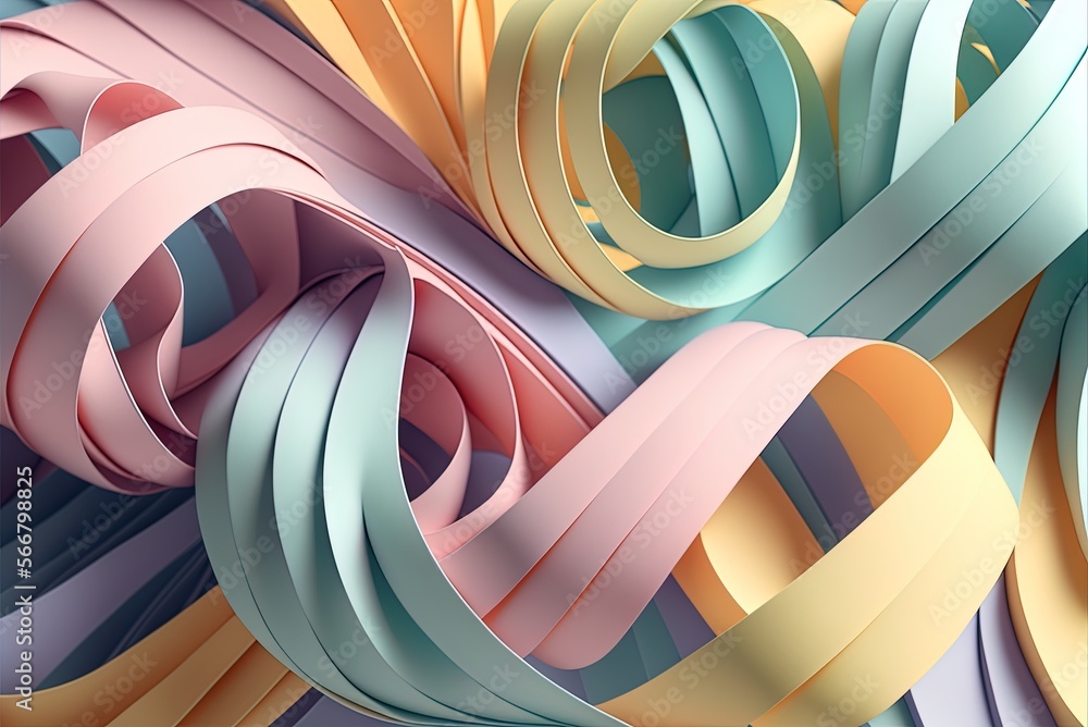 Poster ribbons in soft pastel colors form an abstract pattern on this wallpaper. having room for copy. gene