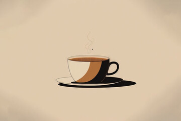 Obraz premium a cup of coffee with steam rising out of the top of the cup and a saucer on a saucer on a beige background. generative ai