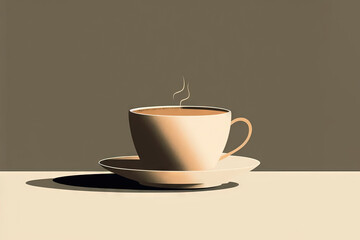 Obraz premium a cup of coffee sitting on top of a saucer on a table next to a wall with a shadow of a coffee cup on it. generative ai
