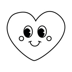Vector groovy retro heart with face isolated on white background