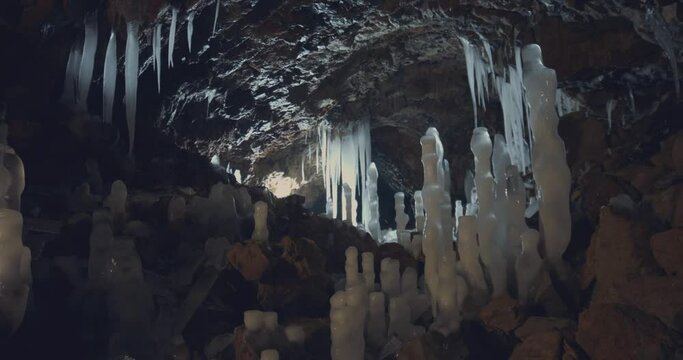Beautiful pictures icicles in a cave Baradla cave