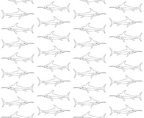 Vector seamless pattern of hand drawn doodle sketch swordfish isolated on white background