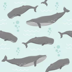 Fototapeten Seamless pattern with whales. Blue whales and Sperm whales swimming under water. © MarLein