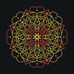 Mandala pattern red and yellow color on black , geometric circular element, perfect for arabic design