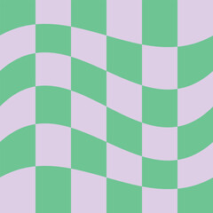 Vector seamless pattern of green groovy retro chessboard texture isolated on lilac background