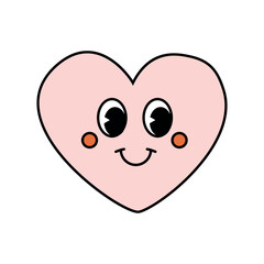 Vector groovy retro pink heart with face isolated on white background