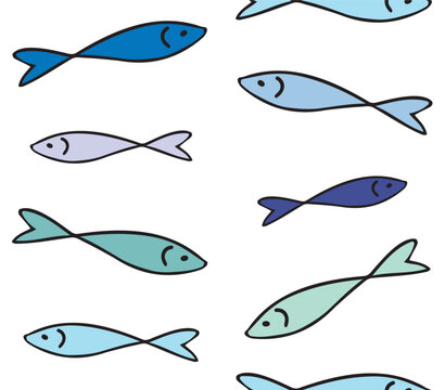 Vector seamless pattern of hand drawn sketch doodle fish isolated on white background