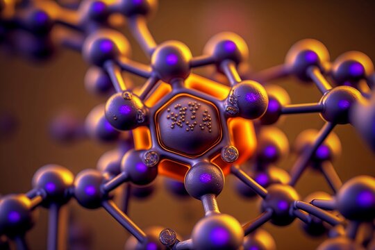 Technetium molecule structure close up shot. AI generated.