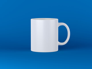 White mug isolated on blue background. 3d illustration.