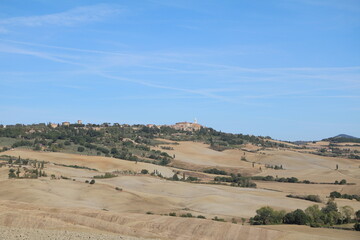 Fototapeta na wymiar View to Val d'Orcia and to Pienza in Tuscany, Italy