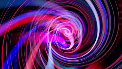 Abstract background with light trails, stream of red blue neon lines in space form spiral shapes. Modern trendy motion design background. Light flow bg. 3d render