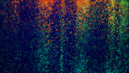 Magical multicolored sparkles of light form abstract simple spiral structure. Multi-colored glow particles float in viscous liquid as fantastic 3d background. 3d render