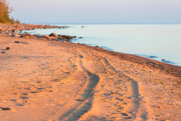 rocky beach at sunset 