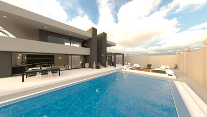 Obraz premium プール付き住宅