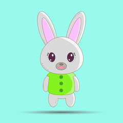 Bunny on a blue background. Rabbit . Vector wild animal on a blue background.