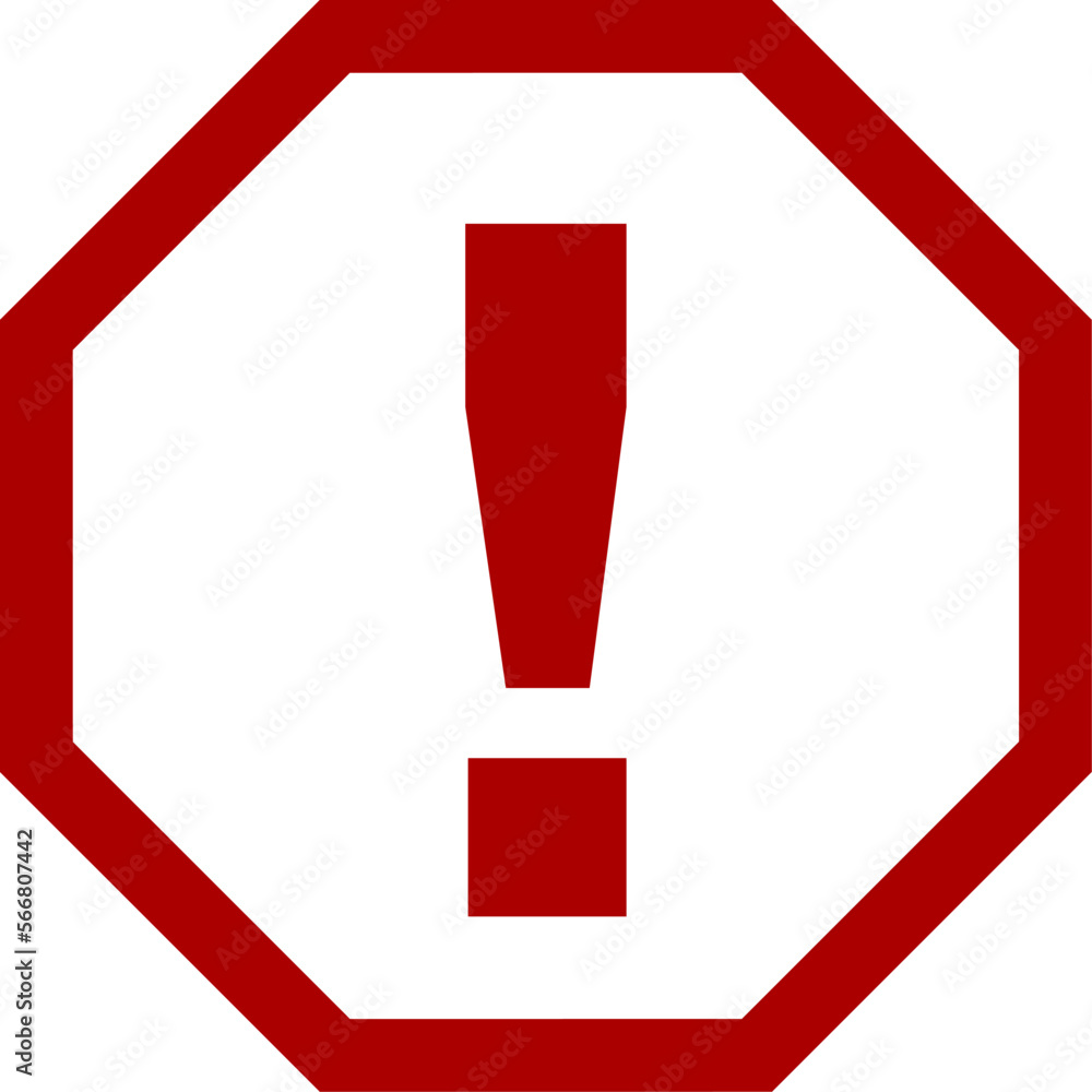 Poster red octagonal danger warning or attention sign with exclamation mark. vector image.