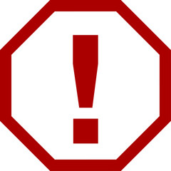 Red Octagonal Danger Warning or Attention Sign with Exclamation Mark. Vector Image.
