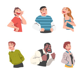 Happy People Laughing Out Loud with Joyful Face Expression Vector Set