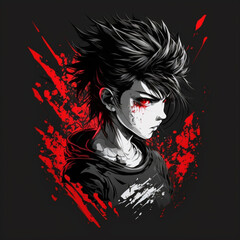 Naklejka premium cartoon boy with red eyes on red black background