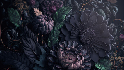 beauty Floral texture with dark color background, Generative Ai