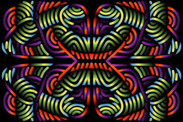 Beautiful colourful gradient flowers line art of traditional abstract symbol batik dayak ornament design template elements