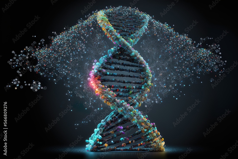 Poster a molecule and structure of digital dna. human genetic code is a binary idea. dna molecule carrying 