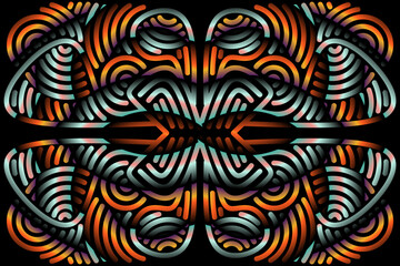 Beautiful colourful gradient flowers line art of traditional abstract symbol batik dayak ornament design template elements