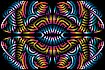 Beautiful colourful gradient flowers line art of traditional abstract symbol batik dayak ornament design template elements