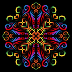 Beautiful colourful gradient flowers line art of traditional abstract symbol batik dayak ornament design template elements
