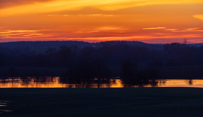 Reflections of the evening sky in the water