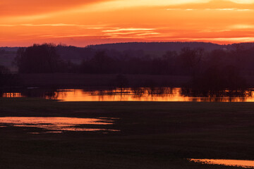 Reflections of the evening sky in the water