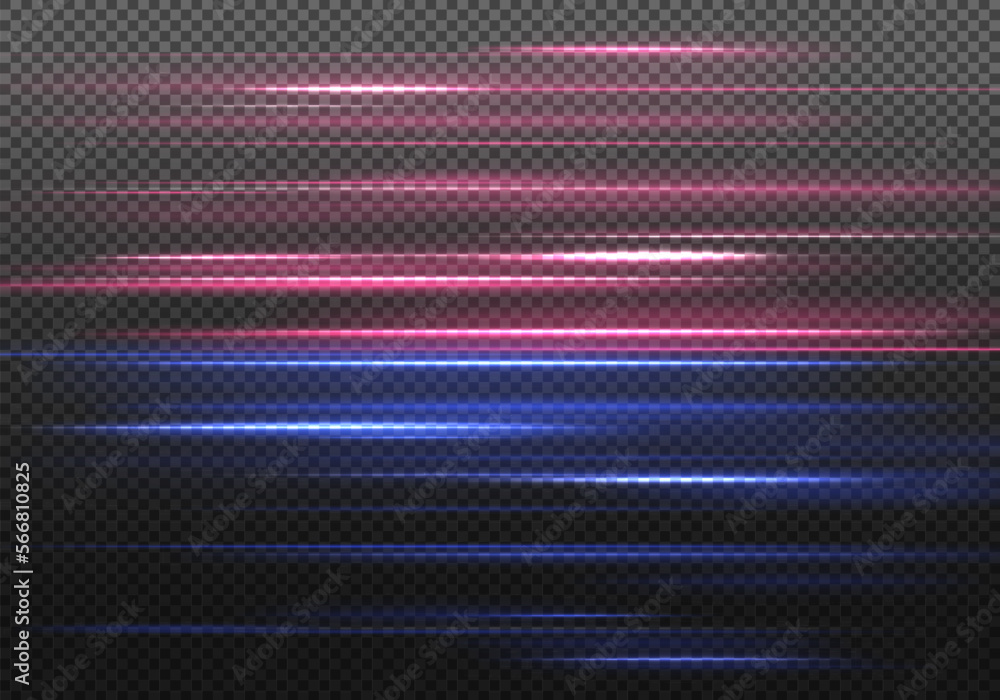 Poster beautiful glow light flare and spark. red blue special effect, speed police line. magic of moving fa