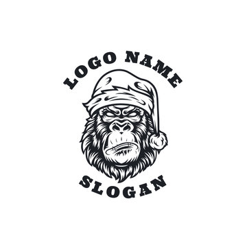Black and White Santa Gorila Graphic Logo