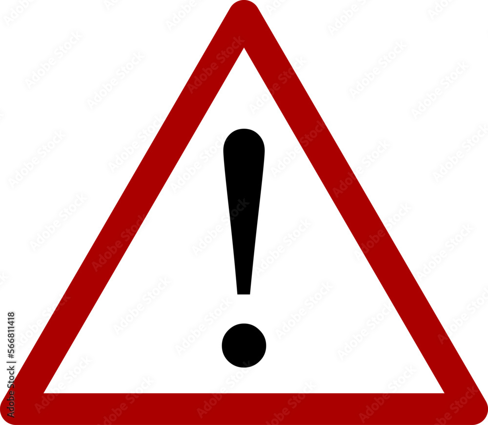 Poster triangular danger warning exclamation mark icon or attention or system outage error downtime sign. v